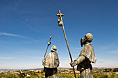 Spain, Galicia, Santiago de Compostela, listed as World Heritage by UNESCO, Monte de Gozo, pilgrim statues