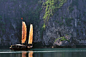 Vietnam, Along Bay, listed as World Heritage by UNESCO, junk