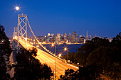 United States, California, San Francisco, Bay Bridge and downtown night view from Yerba Buena Island