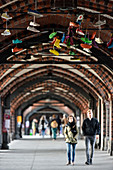 Shoes hung up on Oberbaum Bridge, Berlin, Germany