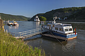 Ferry to Pfalzgrafenstein Castle near Kaub on the Rhine, Upper Middle Rhine Valley, Rheinland-Palatinate, Germany, Europe