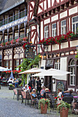 Restaurant Old House in the old town of Bacharach by the Rhine, Upper Middle Rhine Valley, Rheinland-Palatinate, Germany, Europe