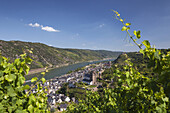 Blick auf Oberwesel und dem Rhein, Oberes Mittelrheintal, Rheinland-Pfalz, Deutschland, Europa