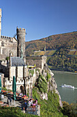 Burg Rheinstein castle above the Rhine near Trechtingshausen, Upper Middle Rhine Valley, Rheinland-Palatinate, Germany, Europe