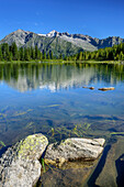 Mountain lake with Cima Presanella in background, lake lago San Giuliano, Val Genova, Adamello-Presanella Group, Trentino, Italy