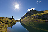 Lake Seealpsee, at Nebelhorn, near Oberstdorf, Allgaeu Alps, Allgaeu, Bavaria, Germany