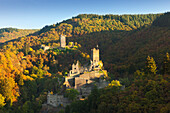 Oberburg and Niederburg castle near Mandersteid, Eifelsteig hiking trail, Eifel, Rhineland-Palatinate, Germany