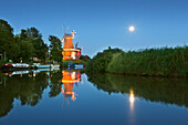 Twin windmills at full moon, Greetsiel, East Friesland, Lower Saxony, Germany