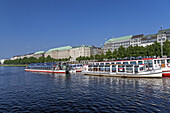 Bootsanleger an der Binnenalster, Altstadt, Hansestadt Hamburg, Norddeutschland, Deutschland, Europa