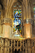 France, Indre et Loire, Amboise, Loire Valley listed as World Heritage by UNESCO, Chapel of Saint-Hubert built between 1491 and 1996, stained glass window