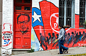 Chile, Valparaiso Region, Valparaiso, historic district listed as World Heritage by UNESCO, fresco depicting Salvatore Allende