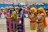 Peru, Puno Province, Puno, capital of the peruvian folklore the city celebrates the anniversary of its fundation with the re-enactement of the arrival of the mythical inca couple of Mama Ocllo and Manco Capac