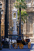Spain, Andalusia, Seville, plaza del Triunfo, carriage in front of the cathedral listed as World Heritage by UNESCO