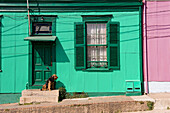 Chile, Valparaiso Region, Valparaiso, historic district listed as World Heritage by UNESCO, Cerro Alegre, iron sheet houses with colourful facades