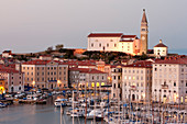 Slovenia, Gulf of Trieste, Adriatic Coast, Primorska Region, Piran seaside resort and tower of the Saint Georges church