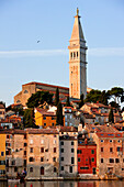 Croatia, Istria, Adriatic Coast, the city of Rovinj dominated by the church of St. Eufemia in baroque style