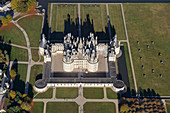 France, Loir et Cher, Loire Valley listed as World Heritage by UNESCO, Chateau de Chambord, East facade (aerial view)