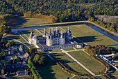 France, Loir et Cher, Loire Valley listed as World Heritage by UNESCO, Chateau de Chambord, East facade (aerial view)
