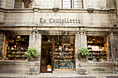 France, Dordogne, Perigord Blanc, Perigueux, kitchenware store with Renaissance facade
