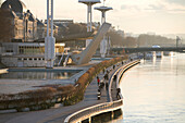 France, Rhone, Lyon, historical site listed as World Heritage by UNESCO, in the background the swimming pool, Quai Claude Bernard on the Rhone River