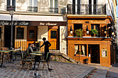 France, Paris, la butte montmartre, terrace of Cafe de la Butte square Emile Goudeau