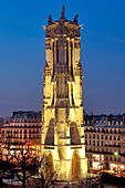 France, Paris, Saint Jacques tower illuminated