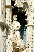 France, Loir et Cher, Vallee de la Loire listed as World Heritage by UNESCO, Blois, the castle facade and King Louis XII equestrian statue