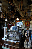 Norway, Nordland County, Lofoten Islands, Lofoten Islands, Austvagoy Island, Svolvaer, Bosen Spiseri general store, old cash register