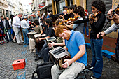 Argentina, Buenos Aires, San Telmo District, street musicians playing tango