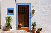 Spain, Balearic Islands, Ibiza island, Eivissa (Ibiza city), Dalt Vila (High Town) listed as World Heritage by UNESCO, door detail