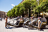 Spain, Catalonia, Barcelona, Barrio Gotico District, Avinguda de la Catedral, taxi bike