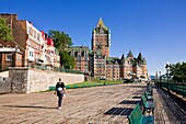 Canada, Quebec Province, Quebec City, Old Town listed as World Heritage by UNESCO, Dufferin Terrace and Chateau Frontenac, early morning walker