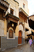 Morocco, Middle Atlas, Fez, Imperial City, Fez El Bali, medina listed as World Heritage by UNESCO, Zaouia funerary mosque of Sidi Ahmed Tijani, fine-cut facade and zelliges of the side entry