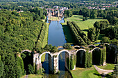 France, Eure et Loir, the aqueduct and the castle of Maintenon (aerial view)