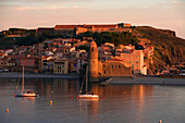 France, Pyrennees Orientales, Collioure, Our Lady of the Angels Church and Plage Saint Vincent
