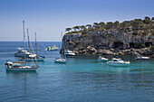 Yachts and sailboats at anchor in Cala Portals Vells bay, Portals Vells, Mallorca, Balearic Islands, Spain