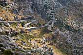 Serpentine curves on Sa Calobra road, near sa Calobra, Mallorca, Balearic Islands, Spain