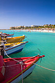 Boats at Fishermans Pier, Palm Beach, Aruba, Netherlands Antilles, Caribbean, Central America