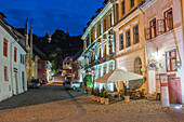 Sighisoara at night in the historic centre of the 12th century Saxon town, Sighisoara, UNESCO World Heritage Site, Transylvania, Romania, Europe