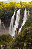 Heavy flow of water into the canyon at a large waterfall after heavy rain, Plitvice Lakes National Park, UNESCO World Heritage Site, Croatia, Europe