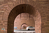 underneath A 2, German Autobahn, arched bridge, motorway, freeway, sandstone, traffic, infrastructure, Arensburg, Germany