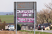 grafitti message, I love you, sign, German Autobahn, A4, motorway, freeway, speed, speed limit, traffic, infrastructure, Germany