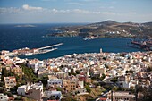 View to the Ermoupolis from Ano Syros village, Syros, Cyclades Islands, Greek Islands, Greece, Europe