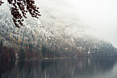 The Lake Koenigssee after the first Snowfall, Koenigssee, Berchtesgaden, Germany.