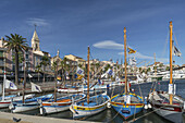 Mediterranean Fishing boats at Sanary-Sur-Mer , Promenade, Mistral Clouds, French Riviera,  Cote d Azur, France