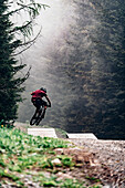 Bikepark Brandnertal, Brandnertal Valley, Mountainbiker, Downhill, Jump, Mountainbike, woods, gras, Vorarlberg, Austria, Mountains, Alps