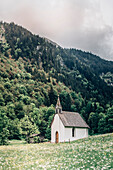 Chapel at Brandnertal Valley, Vorarlberg, Austria, Mountains, Clouds