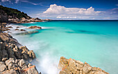 White rocks and cliffs frame the waves of turquoise sea, Santa Teresa di Gallura, Province of Sassari, Sardinia, Italy, Mediterranean, Europe