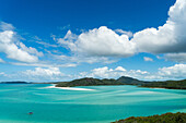 A boat in the shallow water of Whitsunday Island in tropical Queensland, Australia, Pacific