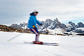 Skiing in the Dolomite mountains near Falcade, Veneto, Italy, Europe
